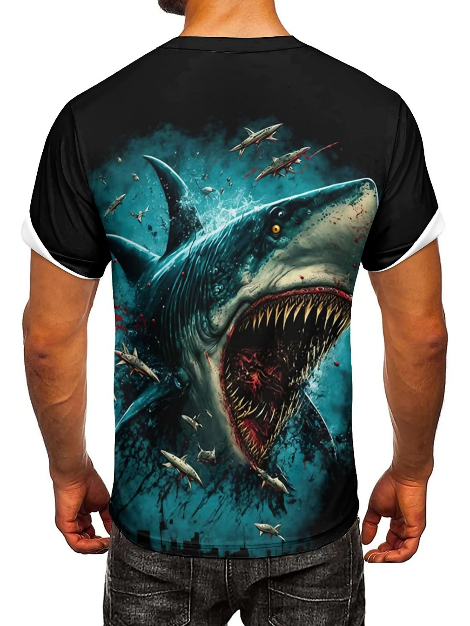 Men's 3D Shark Print T-Shirt - - 3D Printing Designing のレビューと価格