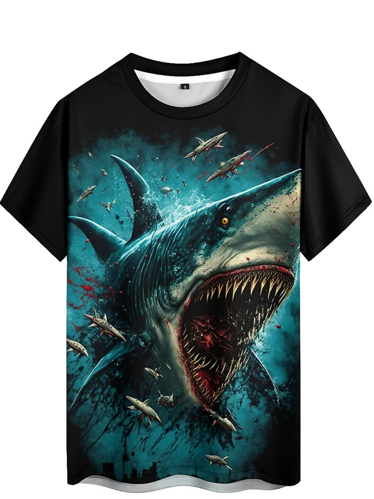 Men's 3D Shark Print T-Shirt - - 3D Printing Designing のレビューと価格